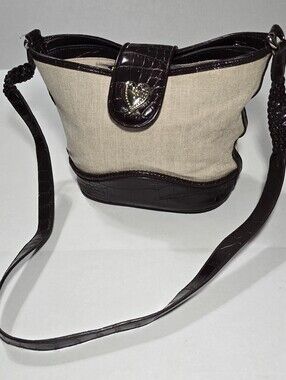 Marlo Canvas and Dark Brown Faux-Croc Crossbody Bag Summer CHIC